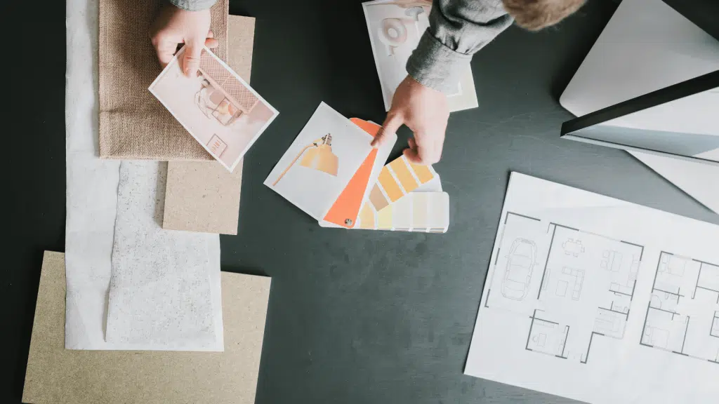 Planche de tendances de décoration et plan d’architecture intérieure